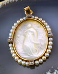 Antique 14K, Diamond, Seed Pearl & Mother Of Pearl Pendant
