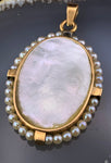 Antique 14K, Diamond, Seed Pearl & Mother Of Pearl Pendant