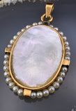 Antique 14K, Diamond, Seed Pearl & Mother Of Pearl Pendant