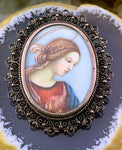 Antique Silver & Hand Painted Virgin Mary Brooch/Pendant