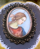 Antique Silver & Hand Painted Virgin Mary Brooch/Pendant