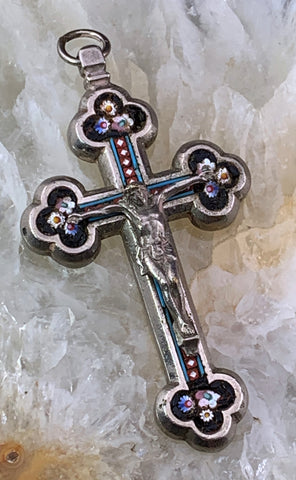 Antique Silver & Micro Mosaic Crucifix Pendant