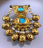 Antique Muhgul 16K, 14K, 10K, Turquoise & Freshwater Pearl Brooch/Pendant