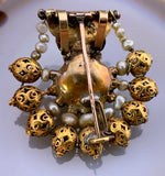 Antique Muhgul 16K, 14K, 10K, Turquoise & Freshwater Pearl Brooch/Pendant