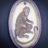 Vintage Silver & Bone Scrimshaw Monkey Pendant