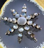 Antique Silver & Moonstone Star Brooch