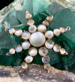 Antique Silver & Moonstone Star Brooch