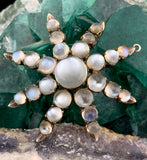 Antique Silver & Moonstone Star Brooch