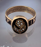 Antique Victorian 12K, Seed Pearl & Enamel Mourning Ring