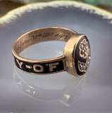 Antique Victorian 12K, Seed Pearl & Enamel Mourning Ring