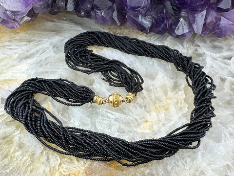 Antique French 22K & Black Micro-Bead Necklace