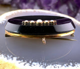 Antique 14K, Onyx & Seed Pearl Mourning Brooch