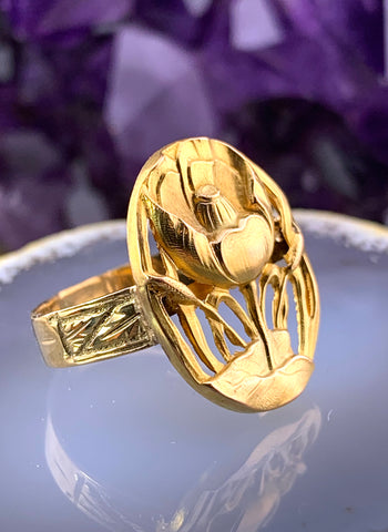 Antique Art Nouveau 18K & 14K Gold Poppy Conversion Ring