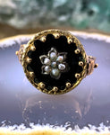 Antique 18K, 14K, Silver, Onyx & Seed Pearl Conversion Ring