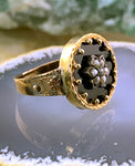 Antique 18K, 14K, Silver, Onyx & Seed Pearl Conversion Ring