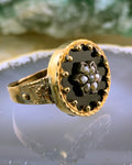 Antique 18K, 14K, Silver, Onyx & Seed Pearl Conversion Ring