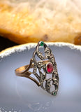 Antique French 18K, Silver, Marcasite & Paste Ring