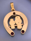 Vintage 18K & Ruby Horse Shoe & Owl Conversion Pendant