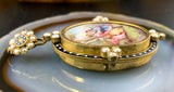 Antique French Hand Painted Enamel & Seed Pearl Locket Pendant in Pomponne