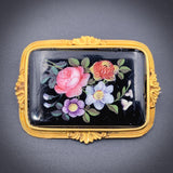 Antique 18K & Hand Painted Enamel Floral Brooch