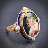 Antique 14K, Seed Pearl, Hand Painted Porcelain & Enamel Conversion Ring