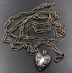 Antique Silver Paper Clip Chain with Puffy Silver Heart Charm