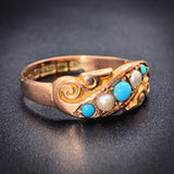 Antique English 9K, Turquoise & Seed Pearl Ring