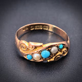 Antique English 9K, Turquoise & Seed Pearl Ring