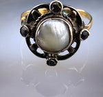 Antique French 18K, Silver, Gemstone & Natural Pearl Ring