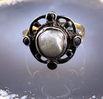 Antique French 18K, Silver, Gemstone & Natural Pearl Ring