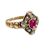 SOLD Antique 15K, Ruby & Seed Pearl Ring