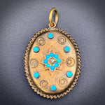 Antique 15K, Diamond & Persian Turquoise Locket Back Pendant