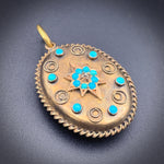 Antique 15K, Diamond & Persian Turquoise Locket Back Pendant