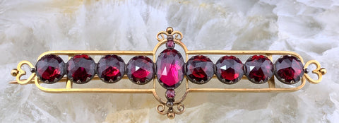 Antique French 18K & Perpignan Garnet Brooch