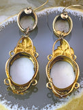 Antique Hand Painted Porcelain Earrings In Rolled Gold W/14K Hooks