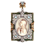 Vintage Art Deco 18K, Diamond, Paste & Celluloid St. Mary Pendant