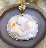 Antique 14K & Carved Shell Psyche Cameo Pendant