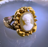 Antique 18K, 14K & Carved Shell Cameo Conversion Ring