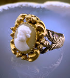 Antique 18K, 14K & Carved Shell Cameo Conversion Ring