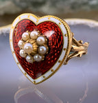 Antique 18K, 14K, Seed Pearl & Enamel Heart Conversion Ring