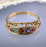 Vintage English 9K & Multi-Stone Regard  Acrostic Ring