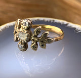 Antique 14K, Silver & Rose Cut Diamond Floral Ring