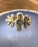 Antique 14K, Silver & Rose Cut Diamond Floral Ring