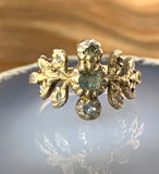 Antique 14K, Silver & Rose Cut Diamond Floral Ring