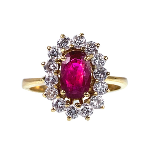 Estate 18K, Ruby & Diamond Ring