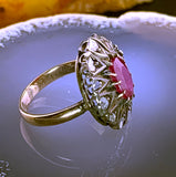 Antique 14K, Silver, Diamond & Ruby Ring
