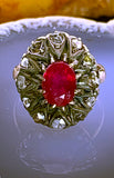 Antique 14K, Silver, Diamond & Ruby Ring
