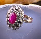 Antique 14K, Silver, Diamond & Ruby Ring