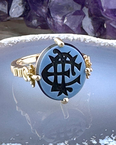 Antique 18K & Hardstone Monogrammed Conversion Ring