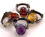 Koven Kreation Egyptian Revival Sterling Silver & Semi Precious Stone Scarab Flip Ring